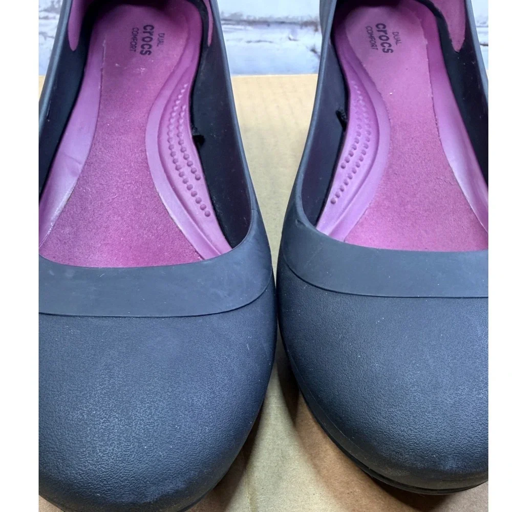 Crocs Lina Wedge Womens 11 Black Dual Comfort Shoe Office Casual Waterproof Work